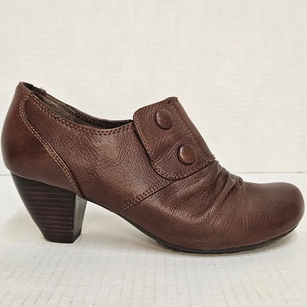 BARETRAPS Brown Leather Tyley Stacked Cone Heel‎ Booties Size 6.5 M